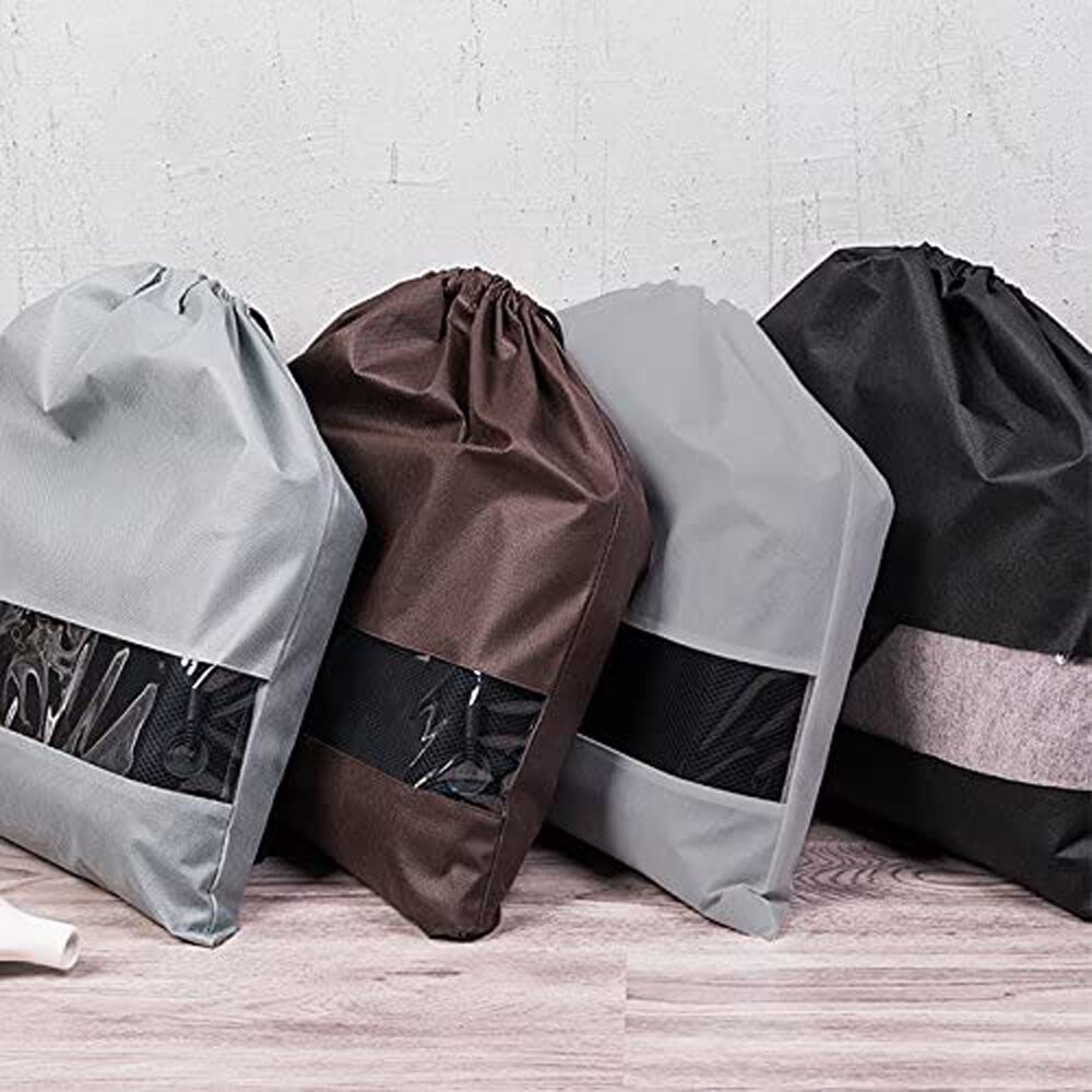 Conjunto de 5 não-tecido 19.7 "x 19.7" drawstring saco de cobertura de poeira com janela visual para bolsas bolsas sapatos