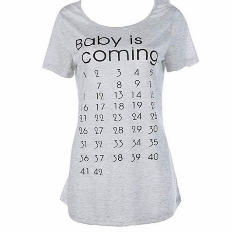 Sommerbrev baby kommer print kvinder graviditetstøj gravid kortærmet t-shirt sjov graviditet top t-shirt plus størrelse s -3xl: Grå / L