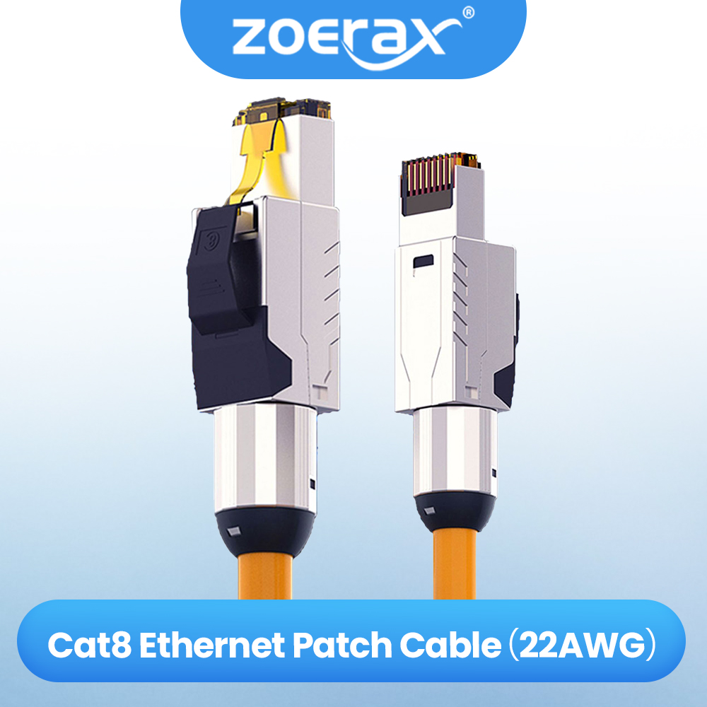ZoeRax Cat8 Ethernet Patch Cable S/FTP 22AWG Double Shielded Solid Cable | 2000Mhz 2Ghz 40Gbps | 5th-Gen Ethernet LAN Network