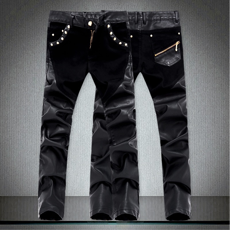 Pantalones vaqueros ajustados de cuero para hombre, pantalón informal, 28, 36, ACL73, novedad