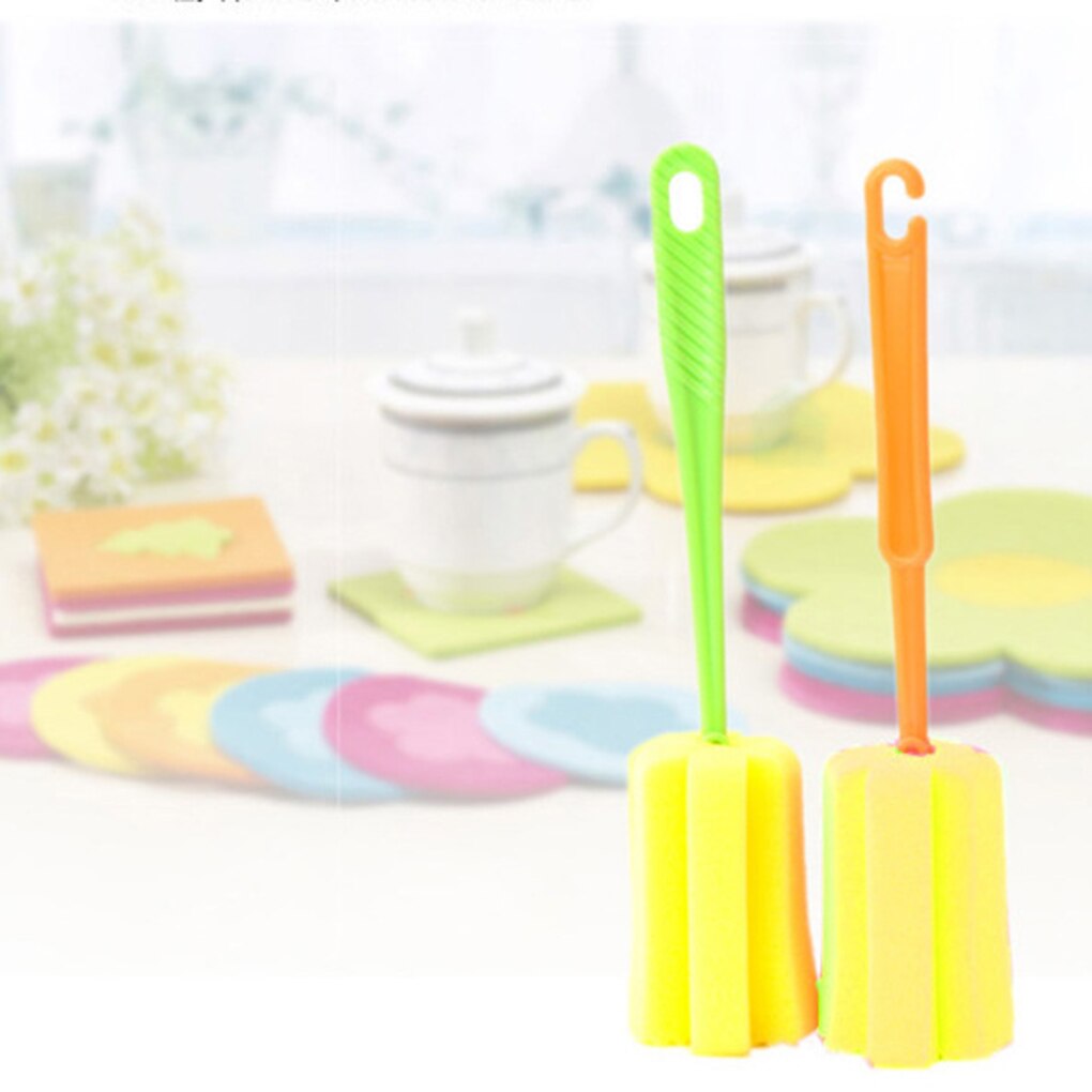 1PC Durable Tasse Flasche Weichen Schwamm Reinigung Werkzeug Pinsel Wäscher Mit Lange Griff Farbe Zufällig