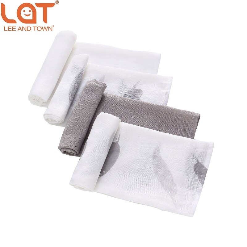 4 Stk/doos Baby Boy Meisjes Pasgeborenen Katoenen Mousseline Vierkante Wasbare Premium Herbruikbare Nappy Luiers Doekjes Bad Doek Handdoek Deken: Grey white