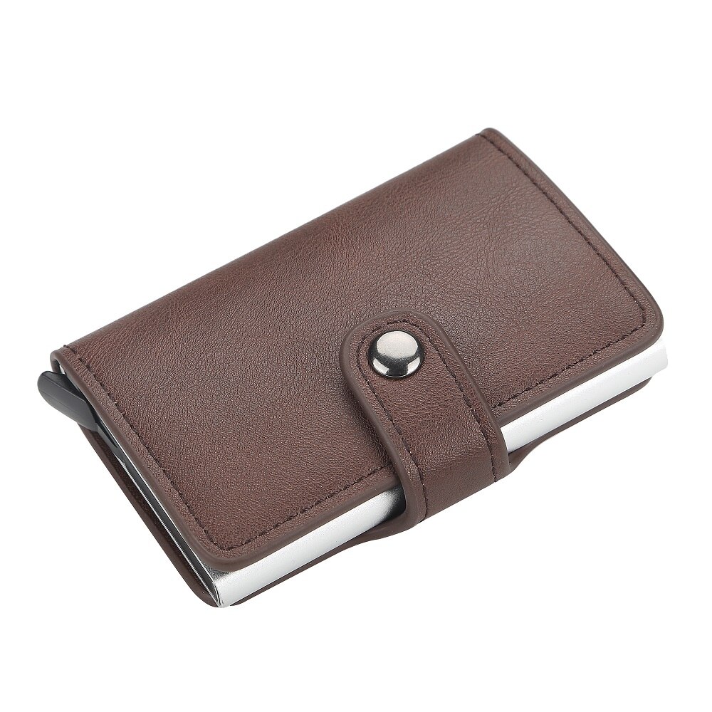 RFID Automatic Wallet Credit Card Holder Case Aluminum Alloy Anti-Degaussing Anti-Theft RFID Bank Credit Card: coffee
