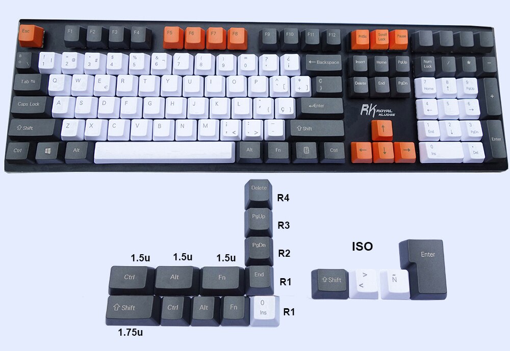 124-key Spanish Layout European ANSI ISO-ES OEM PBT Keycaps for Cherry MX Switches of Mechanical Keyboard: White-Dark Gray