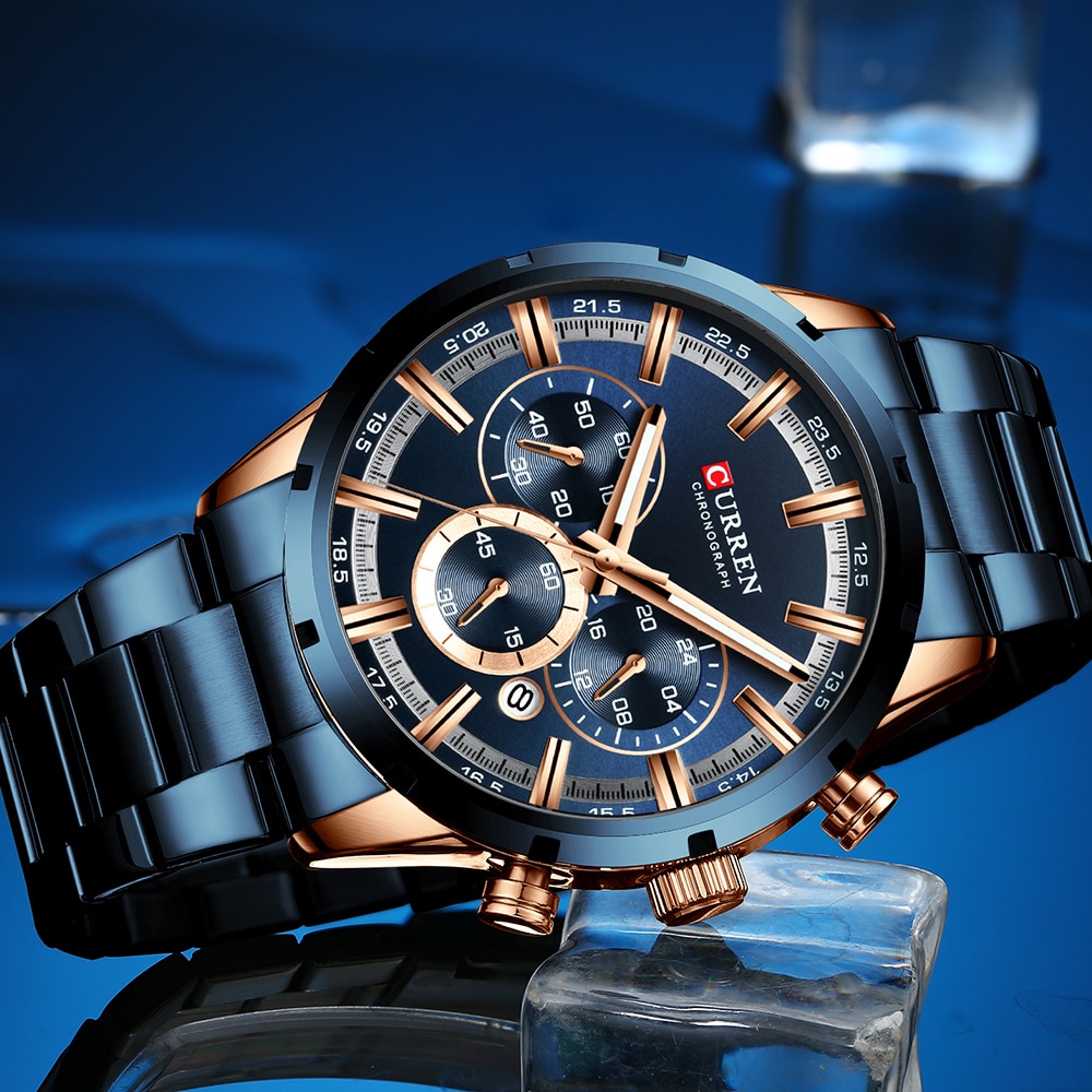 Curren Mannen Horloge Blauwe Wijzerplaat Roestvrij Stalen Band Datum Mens Business Mannelijke Horloges Waterdicht Luxe Heren Horloges Voor mannen