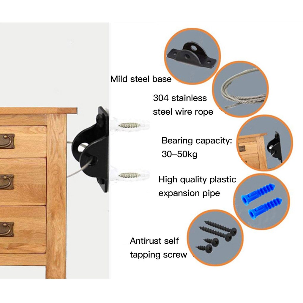 Correa de seguridad anticaída para muebles, juego de 6 correas de protección para pared, armario, estantería, para bebés y niños