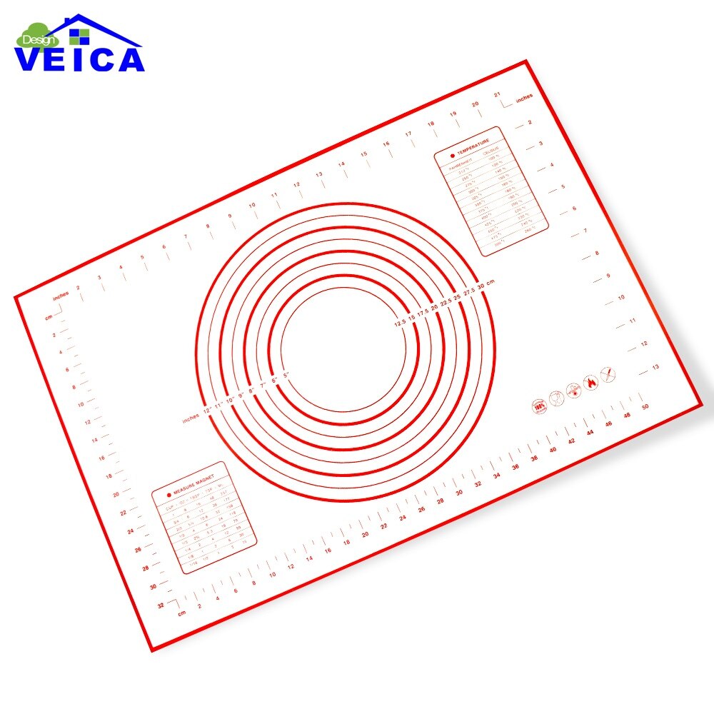 Tapete de silicona antiadherente para hornear, tapete de silicona para pasta y galletas, tamaño grande, rojo/Negro, 60x40cm, con medidas y conversiones: Rojo