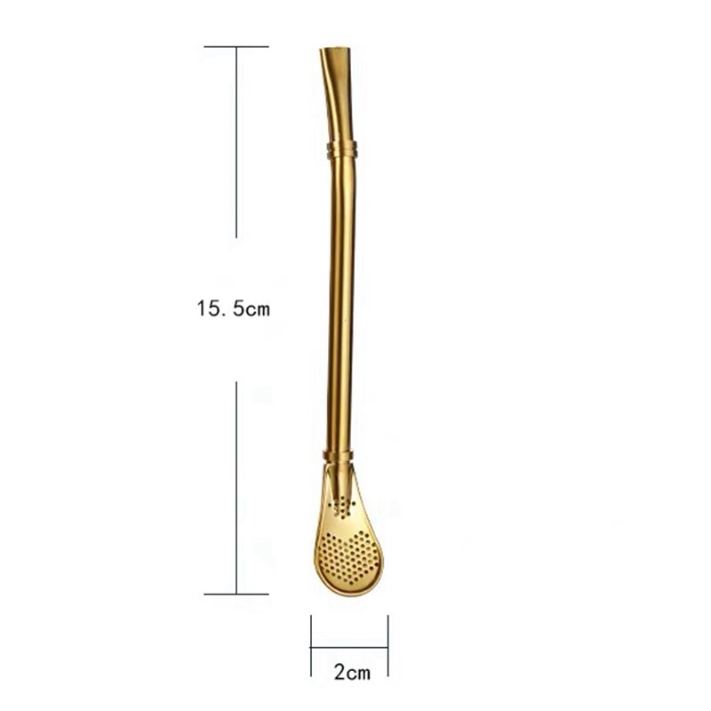 2 in 1 Coffee Straw spoon Stainless filter Spoon Teaspoon Dessert Snack Scoop Ice Cream Mini Spoons Tableware: Rose gold