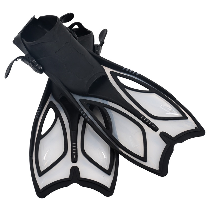 Zwemmen Vinnen Voor Volwassen/Kids Verstelbare Zwemmen Kikker Schoenen Siliconen Dive Team Open Duiken Snorkelen Lange Flippers S: WHITE / S