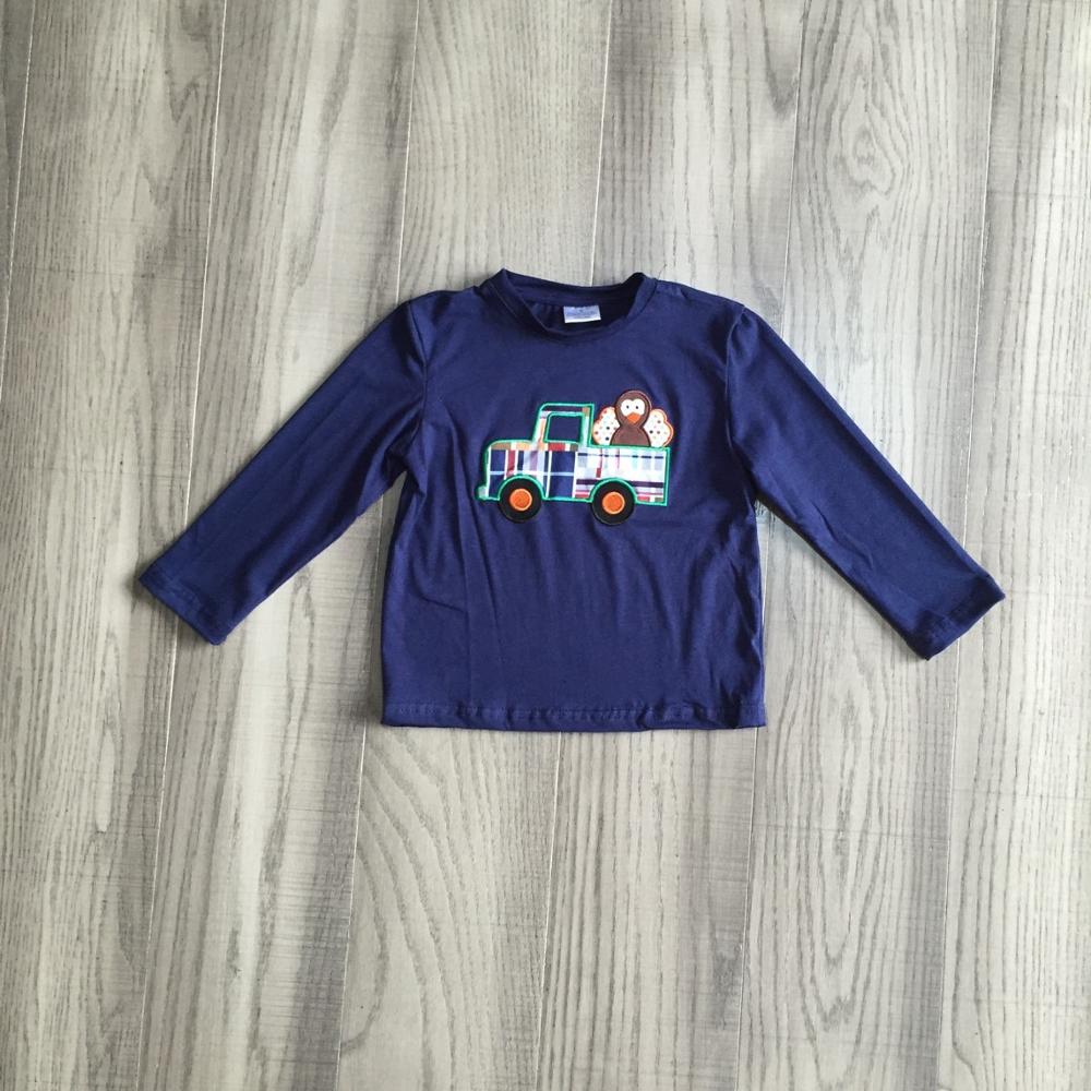 Girlymax fall/winter baby boys thanksgiving cotton long sleeve top t-shirt raglan Gingham navy truck turkey children clothes: 4T