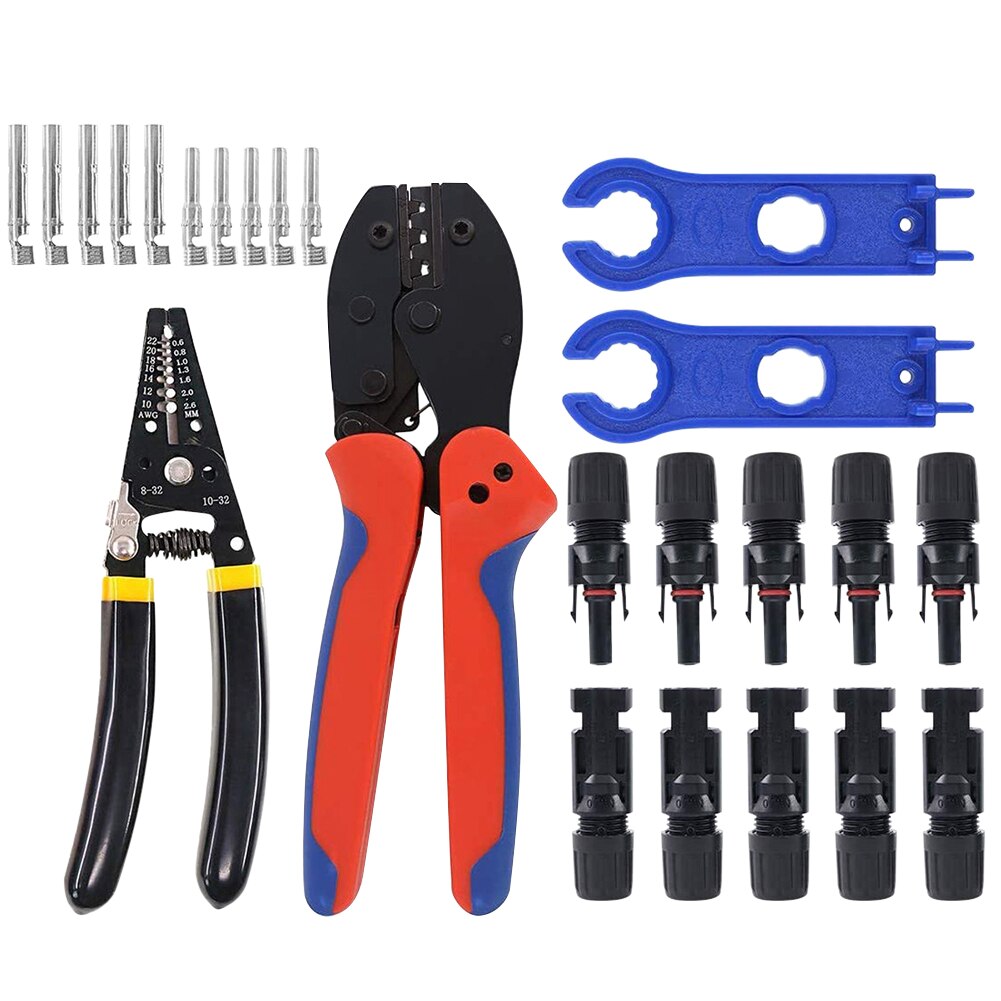 6 In 1 Manual Carbon Steel Electrical PV Wire Stripper Solar Crimping Tools Set Cable Connectors Terminal Spanners