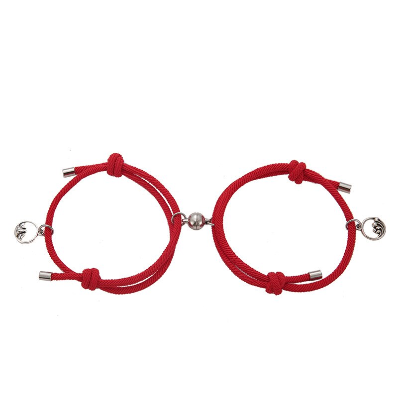 2Pcs/Set Steel O-Shaped Magnet Adjustable Bracelet for Couple Stainless Steel Charm Attractive Men and Women Valentine'Day: red
