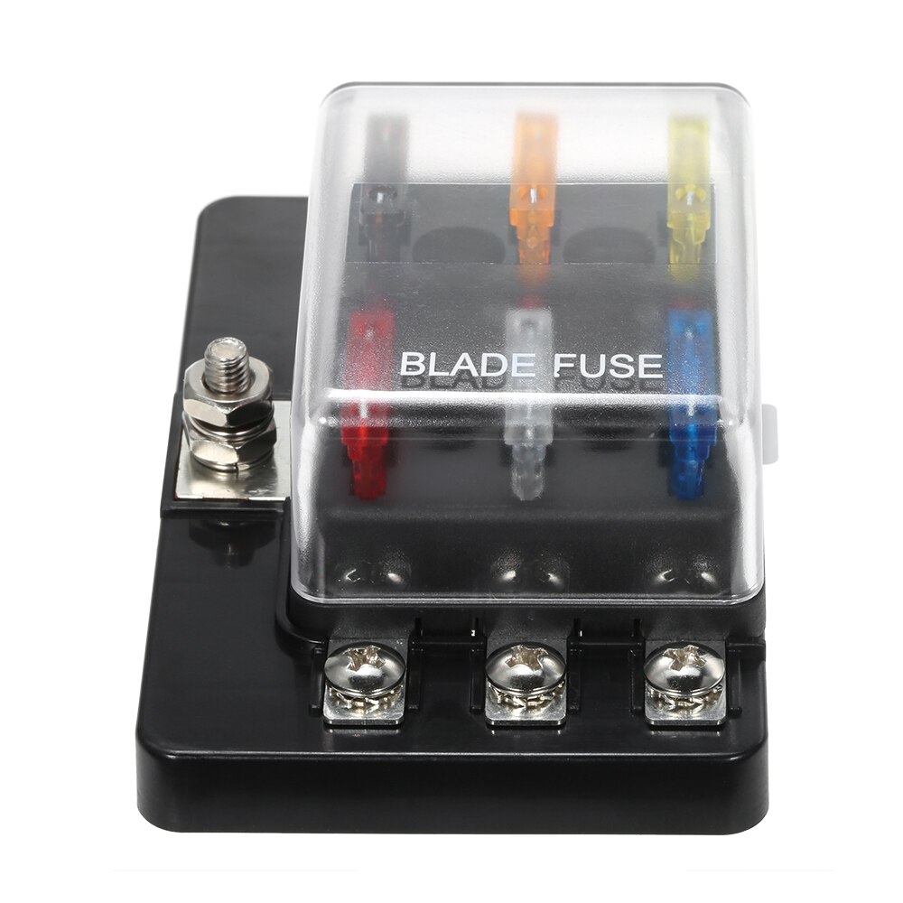 12V 24V 6 Way Plastic Cover Blade Fuse Box Holder M5 Stud with LED Indicator Fuse Block Accessories for Car Boat Marine Caravan