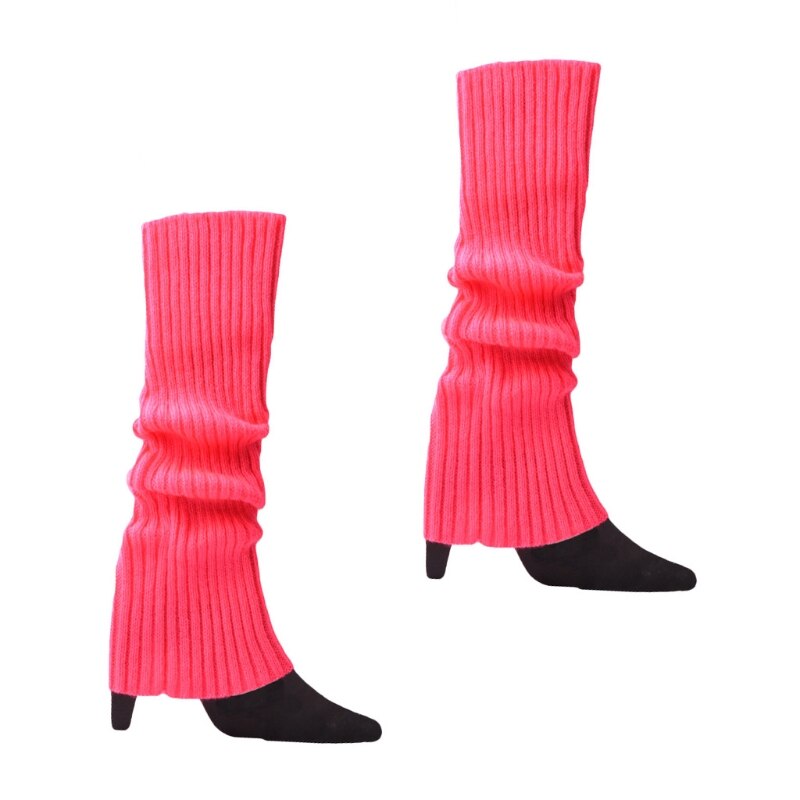 Women Vintage 80s Ribbed Knitted Leg Warmers Fluorescent Color Crochet Long Boot Socks Stockings for Party Dance Yoga: HP