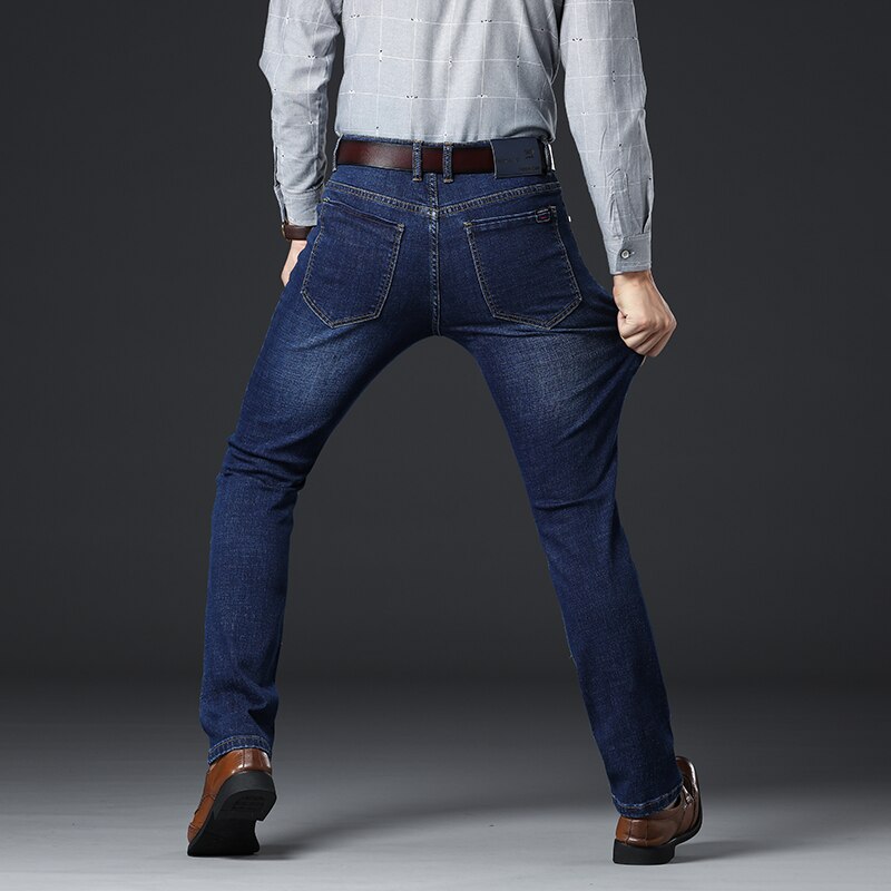 Høst vinter blå jeans for menn klassisk stil business casual elastisk slim fit bomullsbukser merke herrebukser