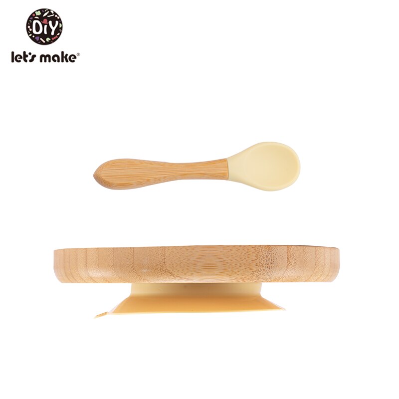 1set Baby Feeding Bamboo Bowl With Spill Proof Silicone Spoon Baby Dinner Plate Feeding Dinnerware Toddler Infant Tableware Set: yellow