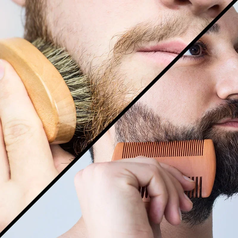 Cepillo de afeitar de dos caras con cerdas de jabalí para hombre, cepillos portátiles para Barbero, cepillos para Barba de haya Natural, peine para limpieza Facial, herramientas para bigote