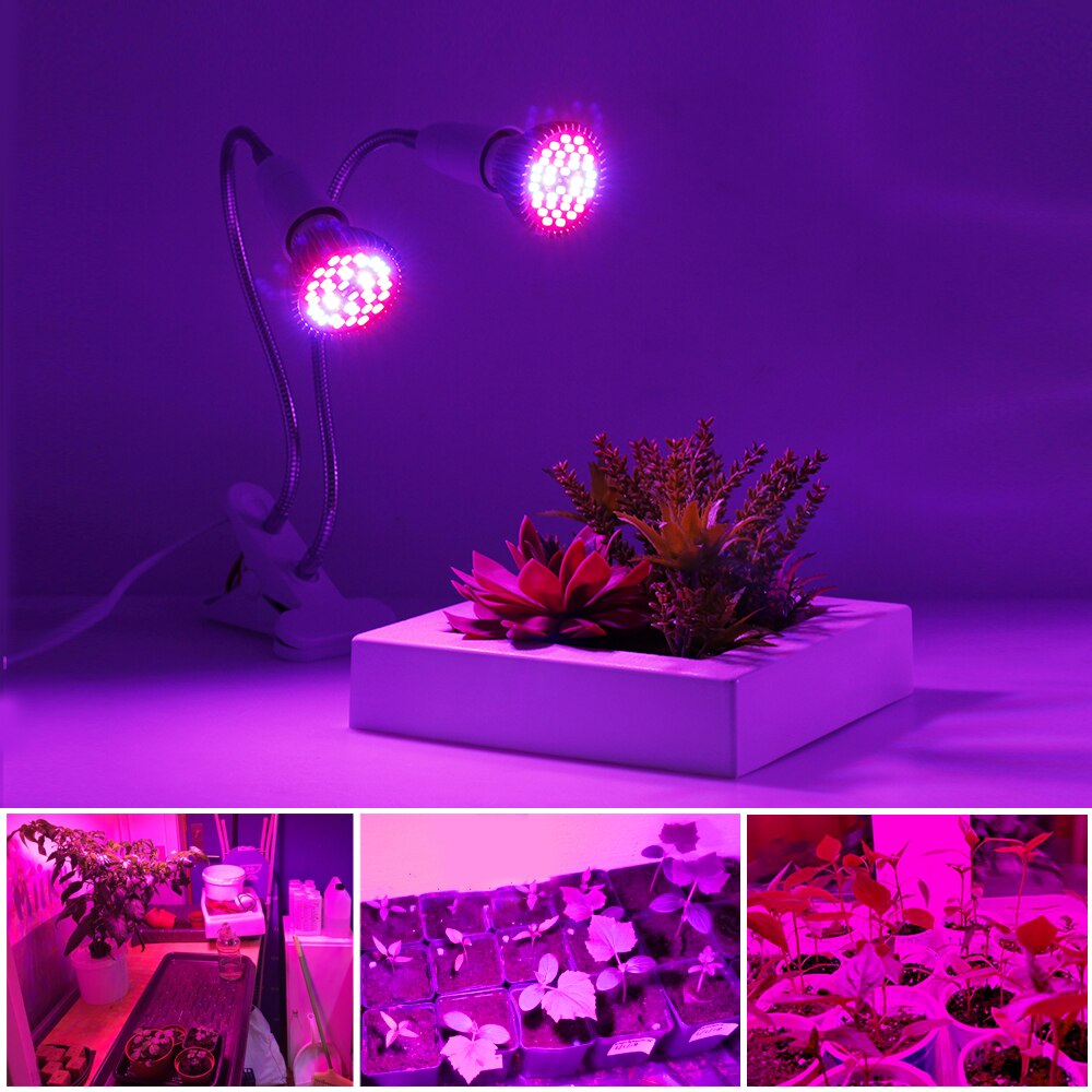 Dobbelt hoved  e27 ført vokse lys med fleksibel lampeholder klip fuld spektrum led plante vokse lys phytolamp til hjemmet indendørs