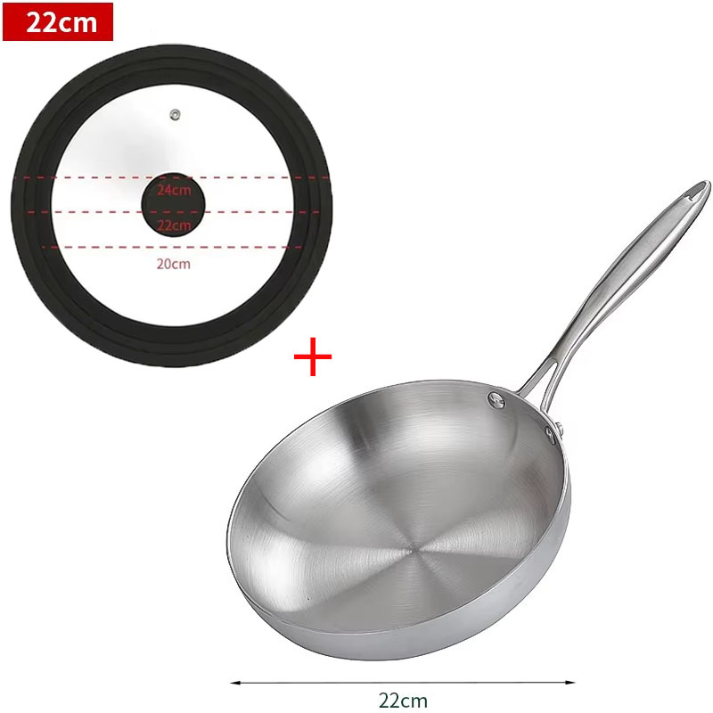 304 stekpannor i rostfritt stål, nonstick-panna stekt biffgryta obelagd köksredskap för gasspis och induktionshäll: Mång
