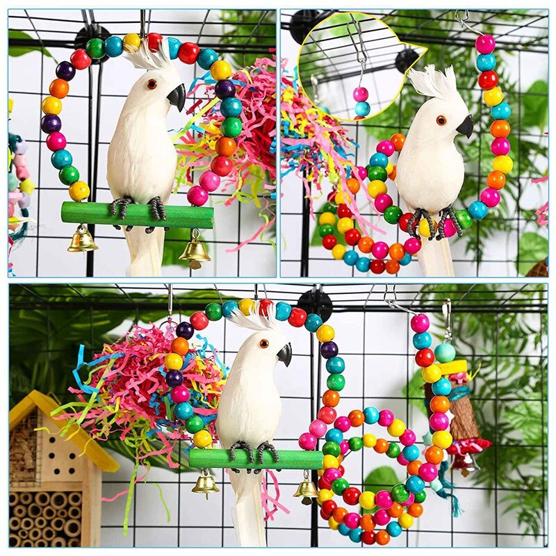 Bird Parakeet Toys Parrot Chewing Toys Foraging Shredder Toy Parrot Cage Foraging Hanging Toy Bird Swing Perch