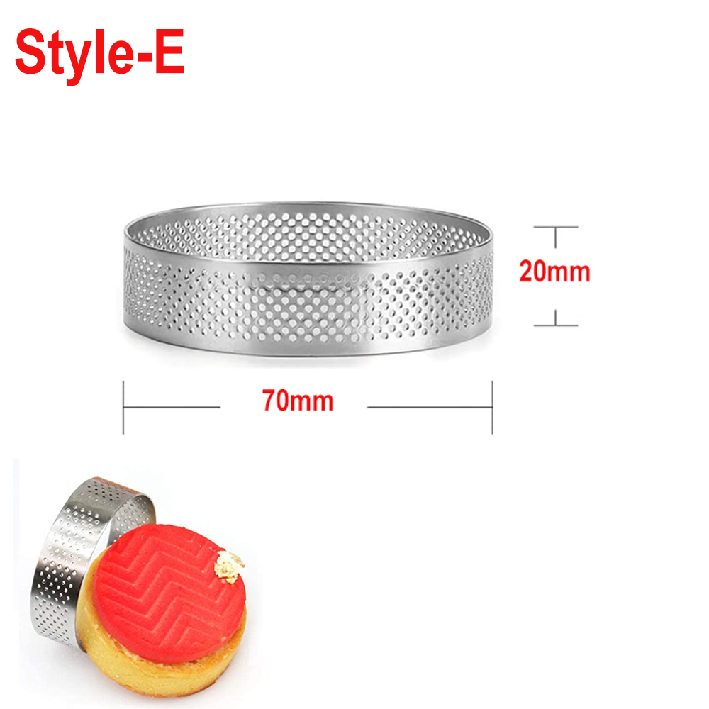 5/1 stk mini mousse kagering i rustfrit stål perforeret form gør det selv æggetærte ring dessert cookies bageform kage bageværktøj: Stil-e / 1 stk