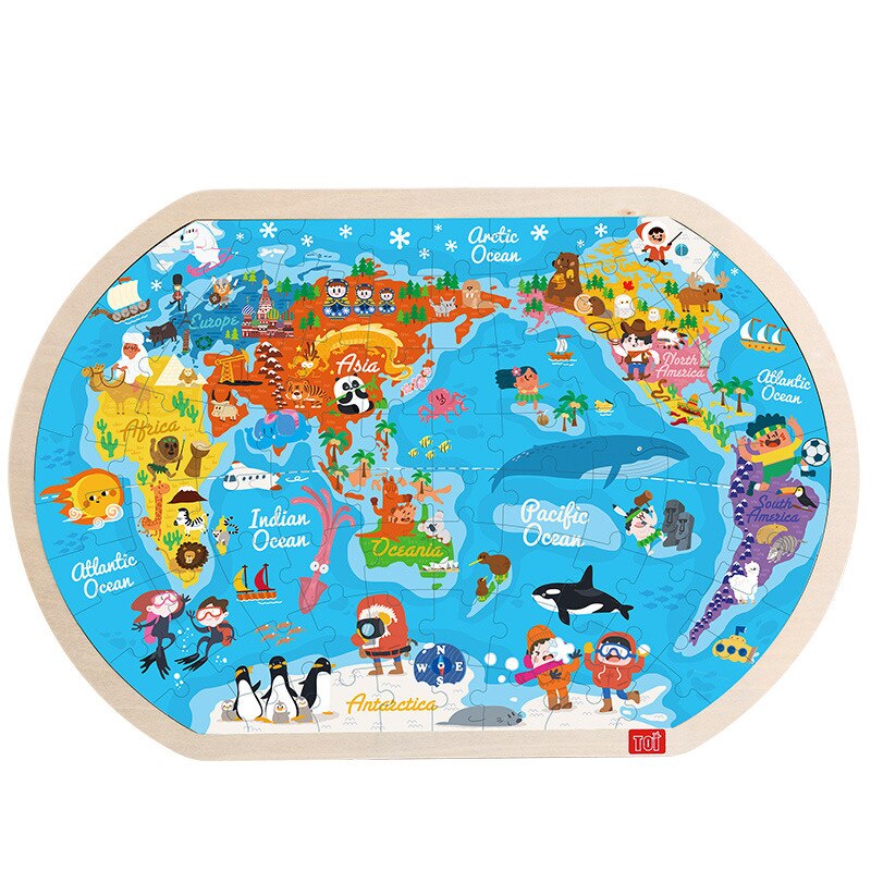 45*30 CM Large The World Map Puzzle Kids Wooden Toys Children Early Learning Education Toys for Child Map of World jigsaw Puzzle: Default Title