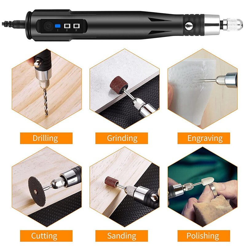 161PCS 30W Corded Rotary Power Tool Kit Mini 3 Speeds Adjust Grinding Machine Lightweight Nail Drill USB Engraving Pen