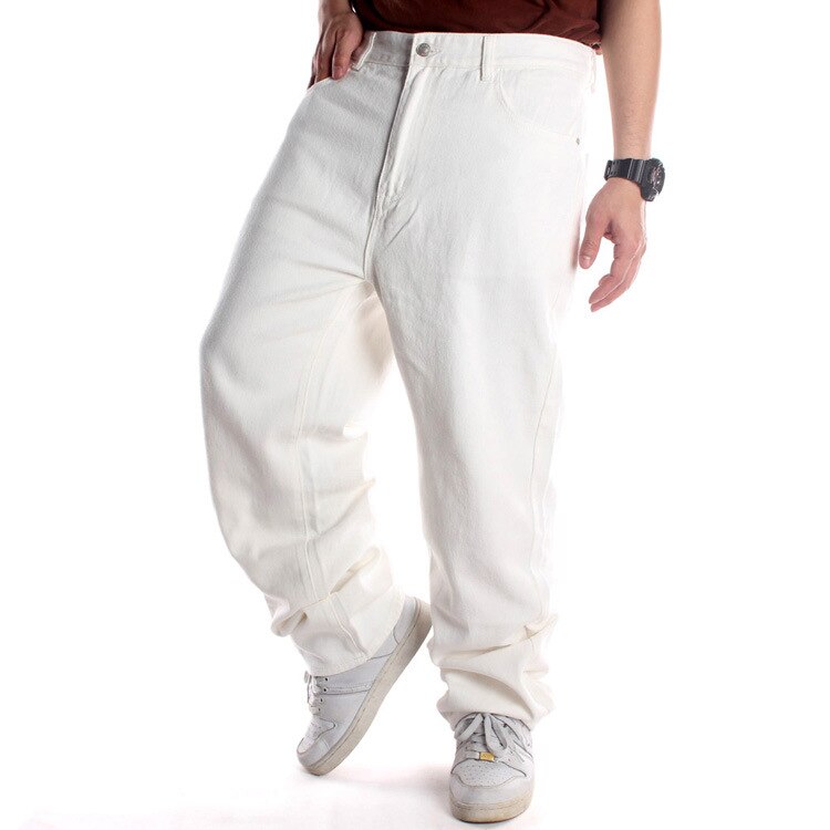 Jean Baggy en Denim pour homme, pantalon surdimensionné, couleur unie, blanc, droit, ample, style Hip hop, Skateboard, grande taille 44 46