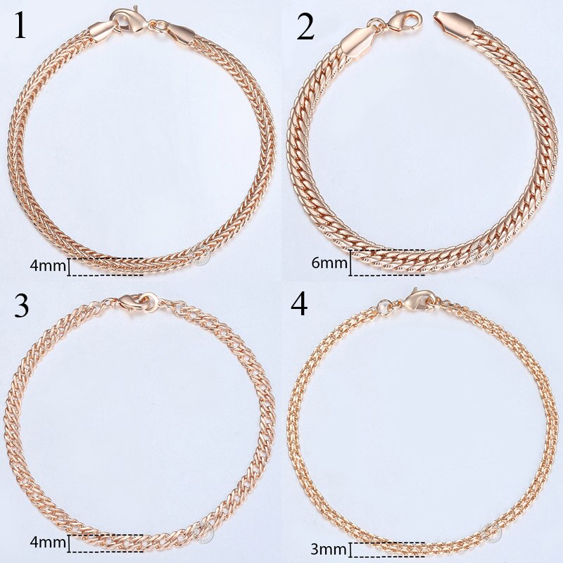 8 Stks/partij Vrouwen Mannen Armband 585 Rose Gold Curb Slak Vossenstaart Venetiaanse Link Armband Meisjes Mode Sieraden 20Cm