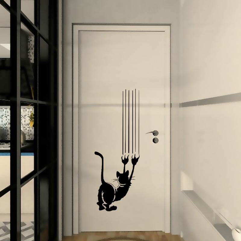Nette katze wand aufkleber Tür/Wand dekoration wohnzimmer hintergrund wandbild kunst decals abnehmbare kitty lustige aufkleber
