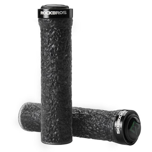ROCKBROS Bicycle Handles Cuff Aluminum Alloy Bike MTB Grips Cycling Handlebar Shockproof Rubber Anti-slip Grips Bike Accessories: Black