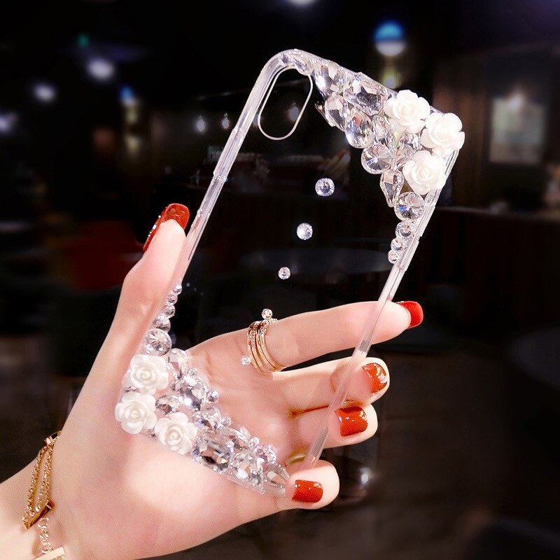 For iPhone X XR 11 XS Max 7 8 6 6s Phone Case Luxury Rhinestone Transparent Phone Case For iPhone 11 12 Pro SE Soft Cover Case