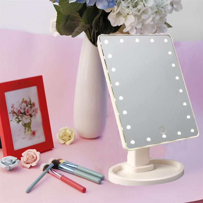 360 Rotating Large Makeup Mirror with 22 LEDs Lights for Home Travel with Touch Dimmer Switch Battery Operated