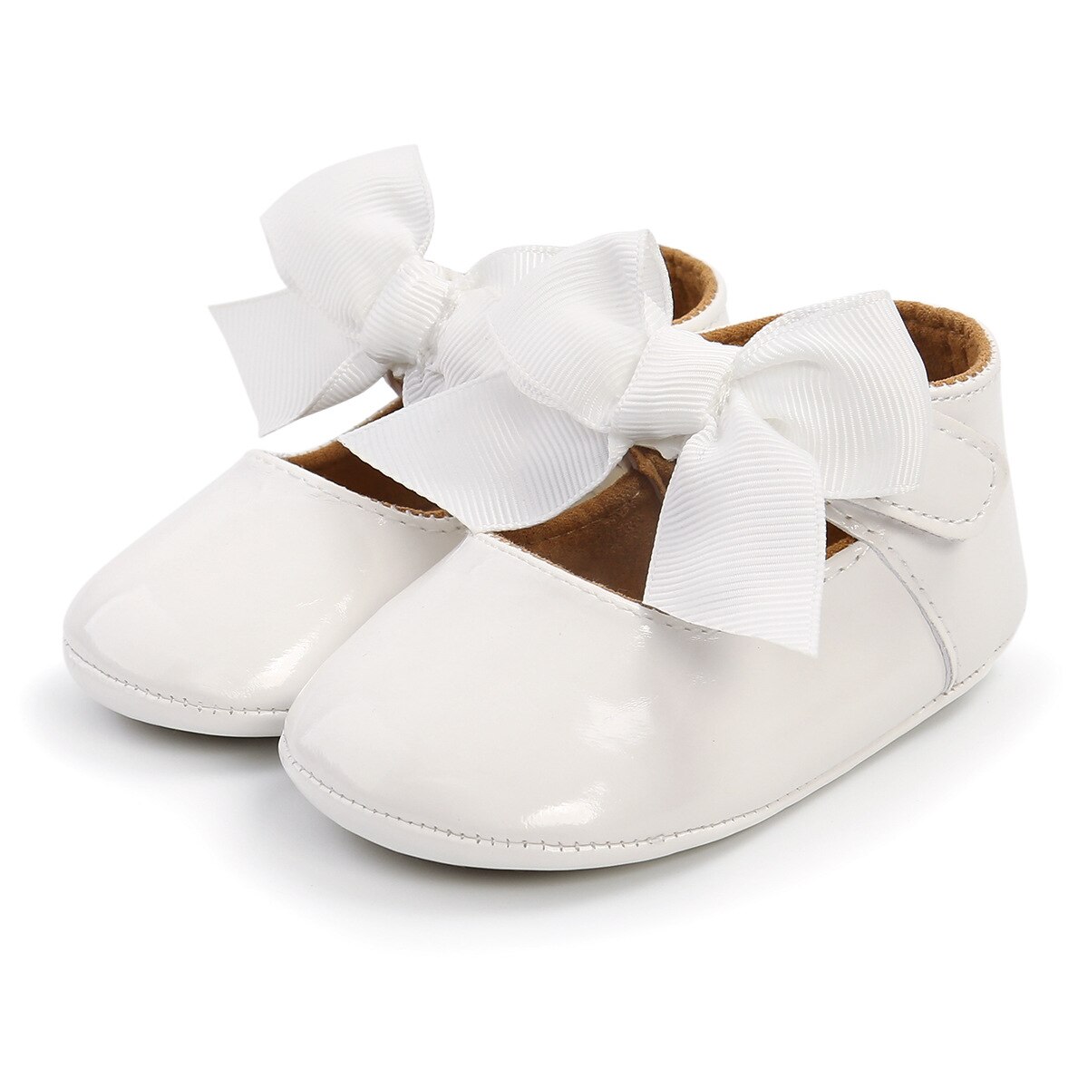 Heldere Leer Boog Baby Schoenen Voor Meisjes Mocassin Peuters Soft Sole Antislip Princess Schoenen Infant Wandelen Schoen Eerste Wandelaars: WHITE / 11cm(0-6months)