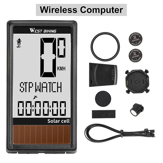 WEST BIKING Bicycle Computer Waterproof Wireless Bicycle Speedometer Stopwatch 5 Languages Solar Bike Computer Speedometer: Default Title