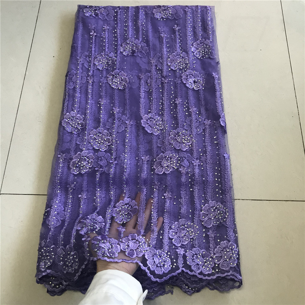 African style The latest Onion color net lace fabric with stones for party wedding cloth 5 yards: 11