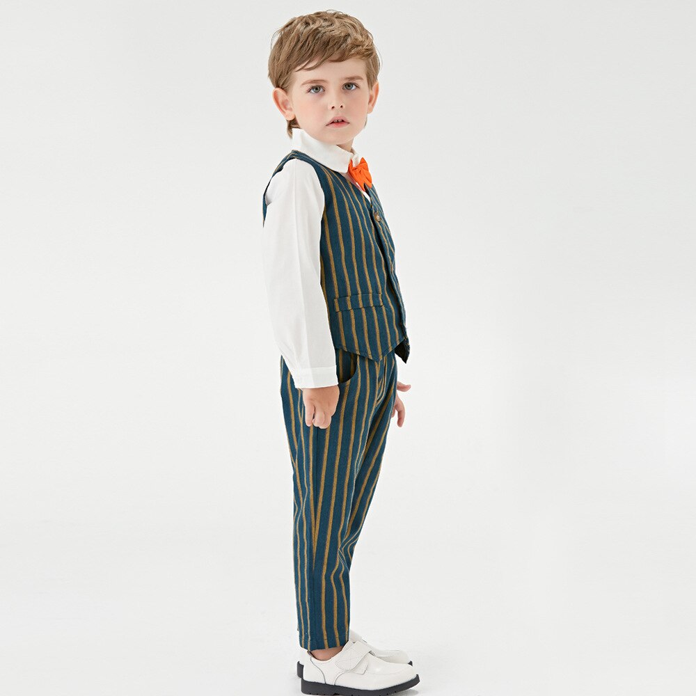 Babydragt børnedragter 3 stk/sæt børn baby drenge forretningsdragt stribet skjorte+bukser+vest sæt til drenge 1-6 år