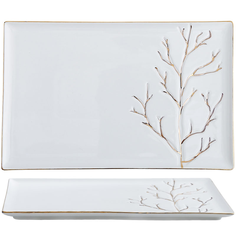 Creativity Golden Stroke Plates and Bowls Restaurant Hotel Salad Bowl Steak Spaghetti Dinner Plates Serving Tray Home Tableware