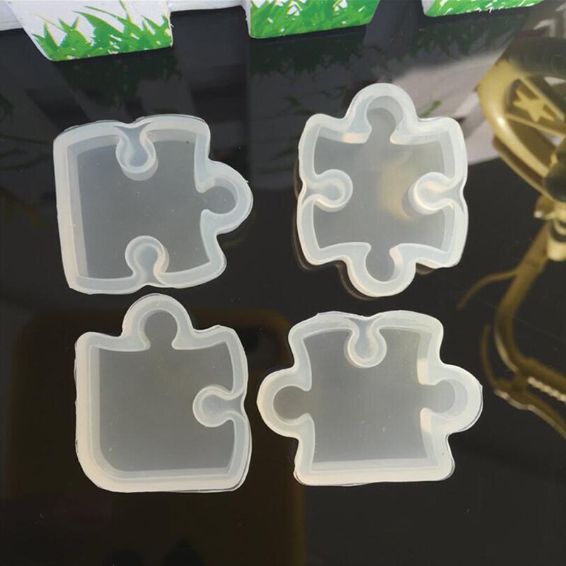 4pcs/set Puzzle Piece Gemstone Crystal Epoxy Resin Mold DIY Jewelry Pendant Making Tools Epoxy Clear Silicone Mould