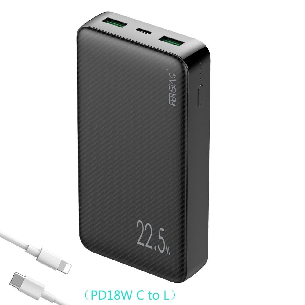 FERISING 20000mAh SCP VOOC 5A Power Bank 22.5W USB Type C External Battery Charger Quick Charge QC3.0 4.0 PD Powerbank Mi banks: With C TO L Cable