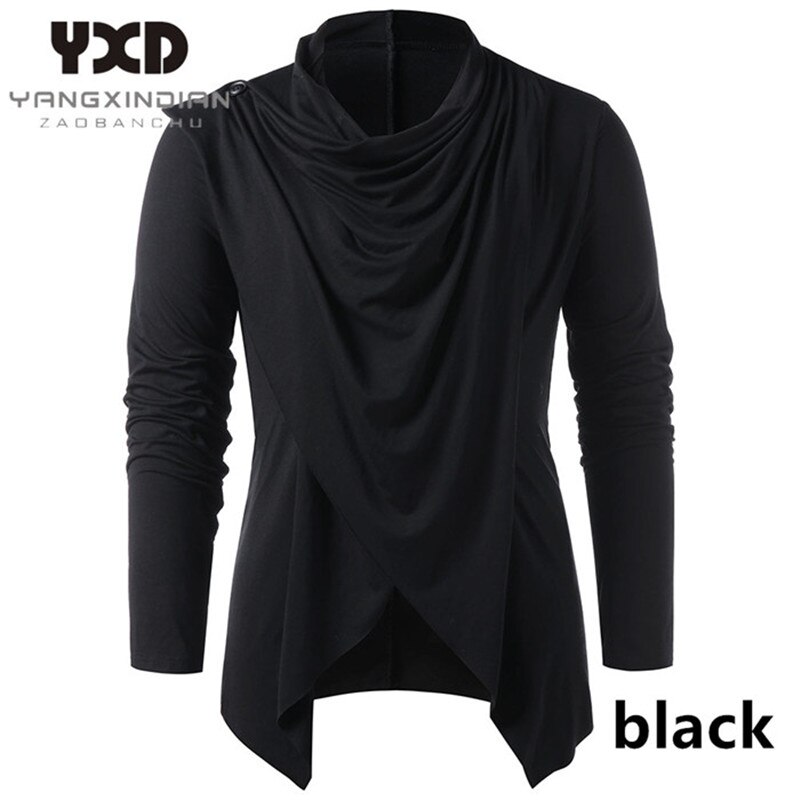 Strik til mænd mænd asymmetrisk cardigan afslappet strikket mand trøjer sjalkrave åben front overlap herre sweater: Sort / Xxl