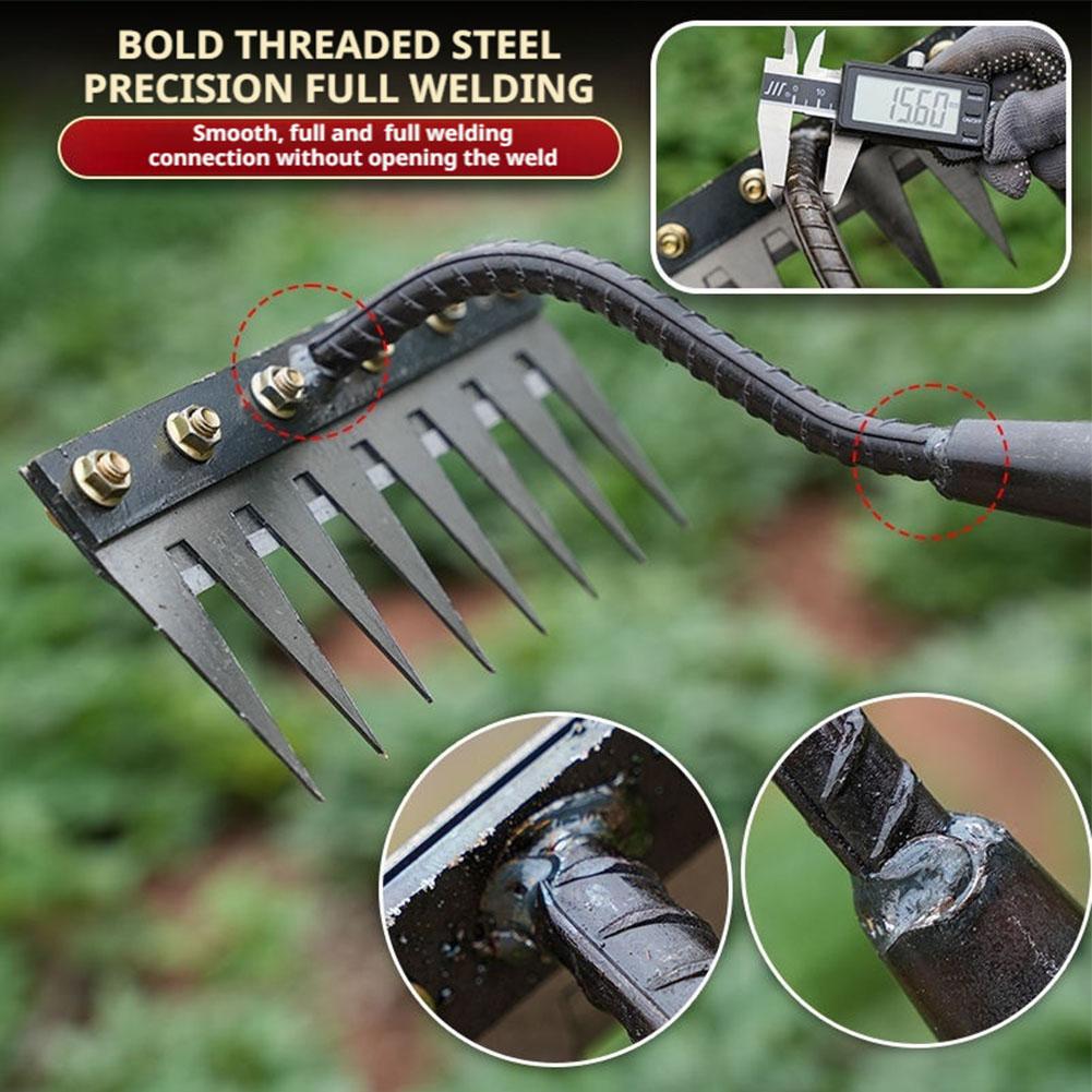 Râteau à main de jardin en acier au carbone, 5/6/7/8 dents, outil agricole, scarificateur de désherbage, herse à ongles agricole, herse en métal, outil de désherbage de jardin