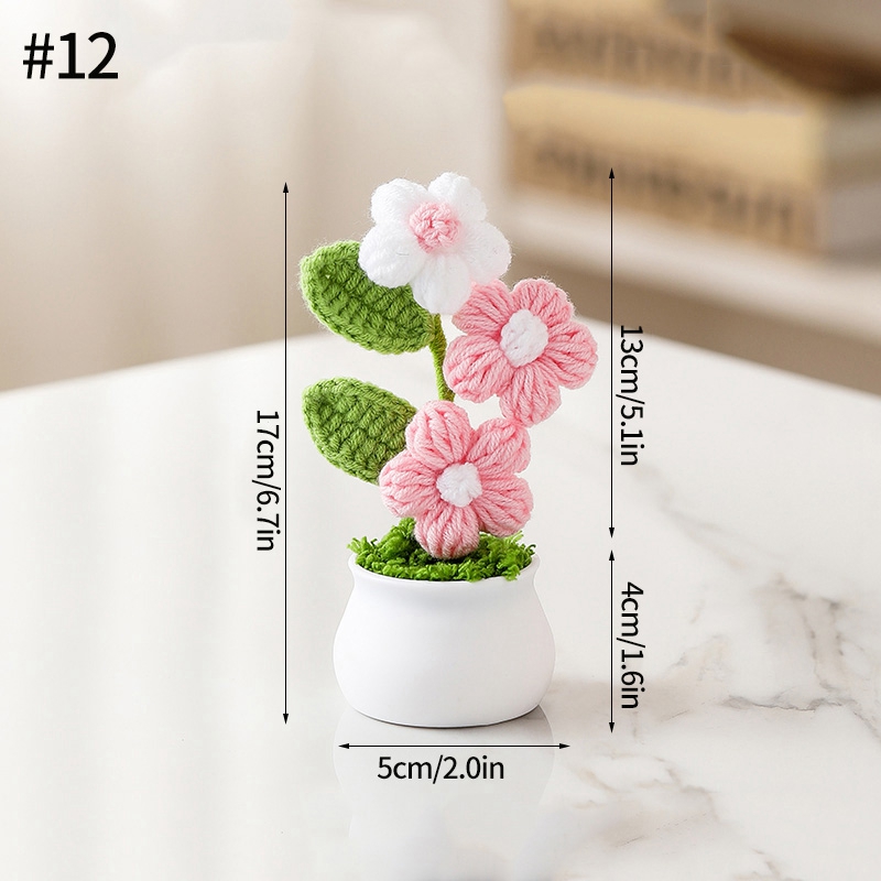 Plantas en macetas pequeñas de ganchillo hechas a mano, bonita flor de simulación, decoración Interior de escritorio para oficina y coche, de flores artificiales: Castaño