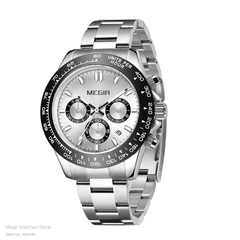 MEGIR Men Watch Top Brand Luxury Sports Quartz Watches Stainless Steel Strap Waterproof Chronograph Wristwatch часы мужские 8104: Pink