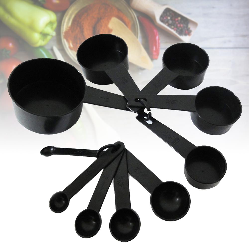 10 Pcs Black Plastic Maatlepels Cups Set Stapelbaar Voor Keuken Bakken Koken