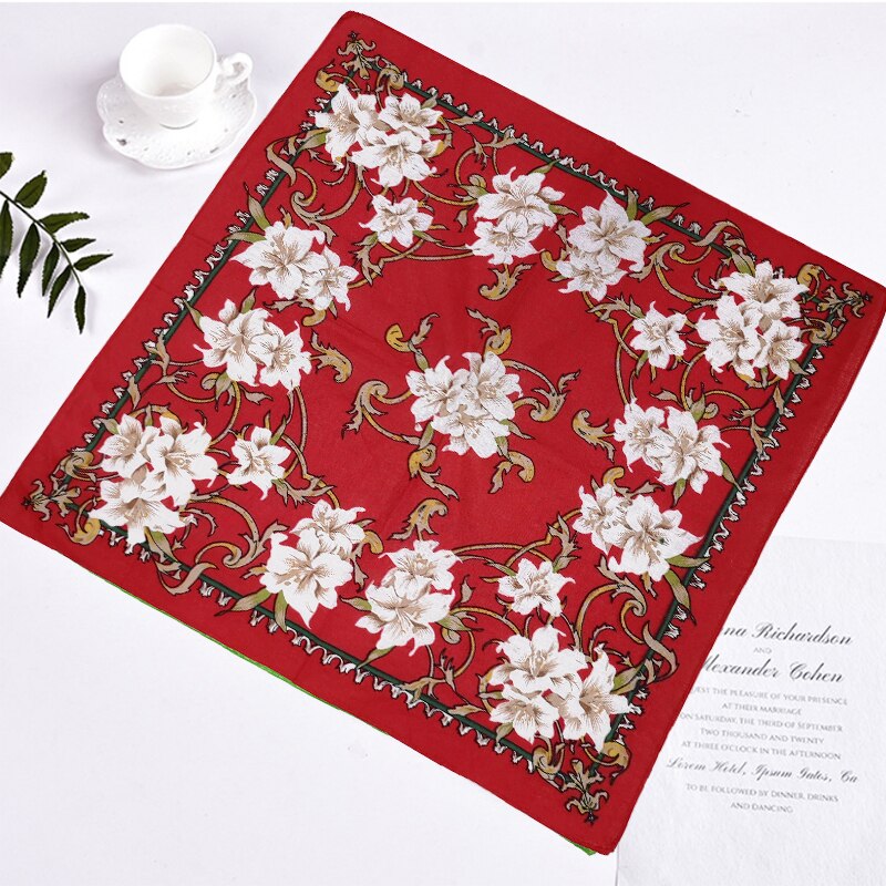 Bufanda tipo pañuelo de colores para mujer, pañuelo cuadrado Vintage con rosas, Bandanas rojas, estilo: 7