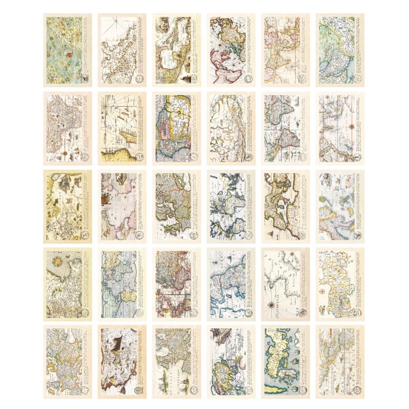30pcs Retro World Travel Map Postcard Writable Decoration Cards Journal Wall Sticker Photo Props Greeting Paper Stationery: Default Title