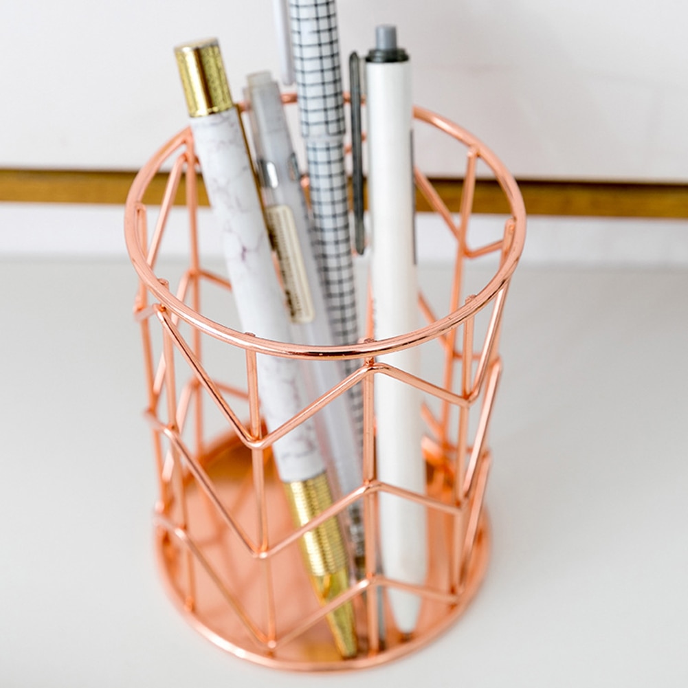 Rund desktop metal pen makeup børster holder opbevaringsboks container arrangør skrivebordsindretning