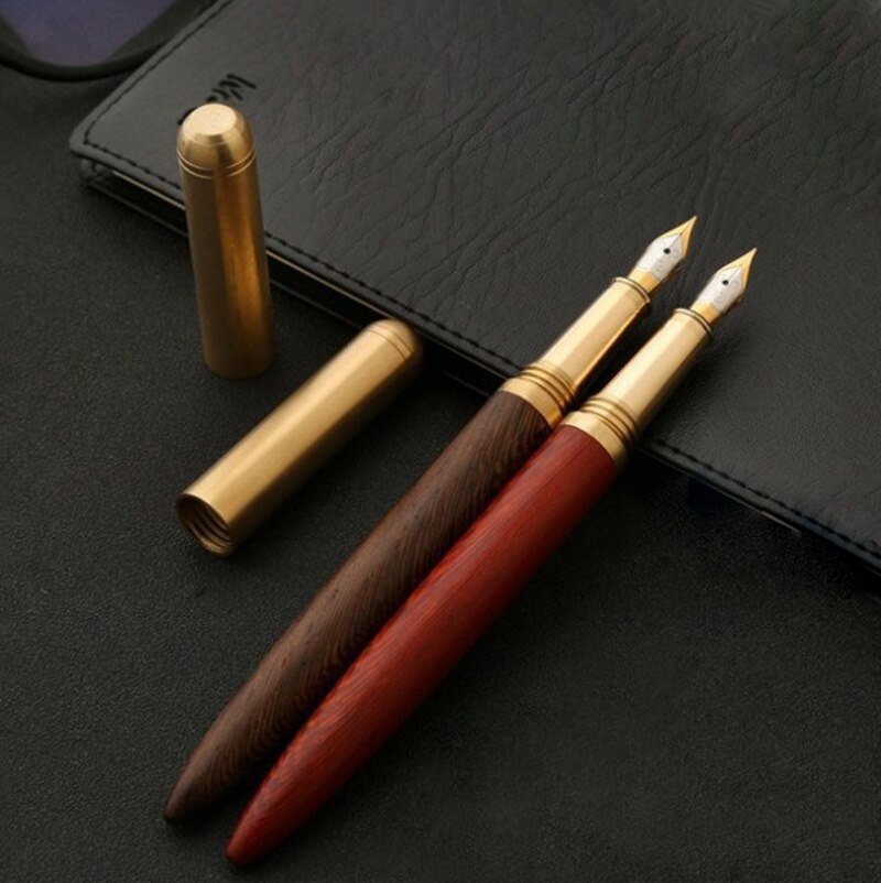 Luxe houten vulpen inkt penpunt 0.5mmMahogany sandelhout messing pen handtekening pen