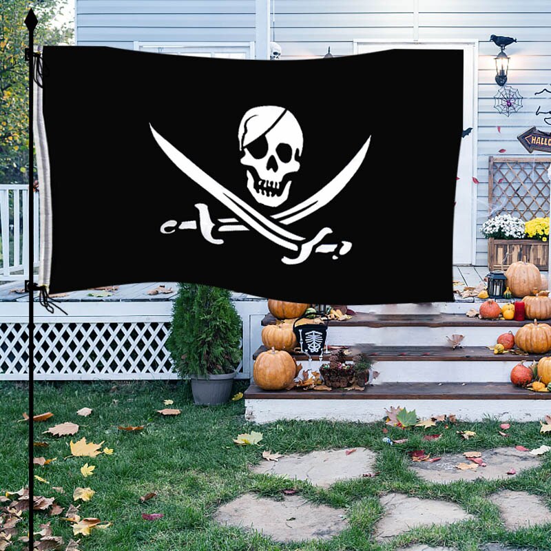 90* 154cm 1 stk piratflag kranium flag lærred header banner polyester med messing tyller halloween temafest udendørs dekoration